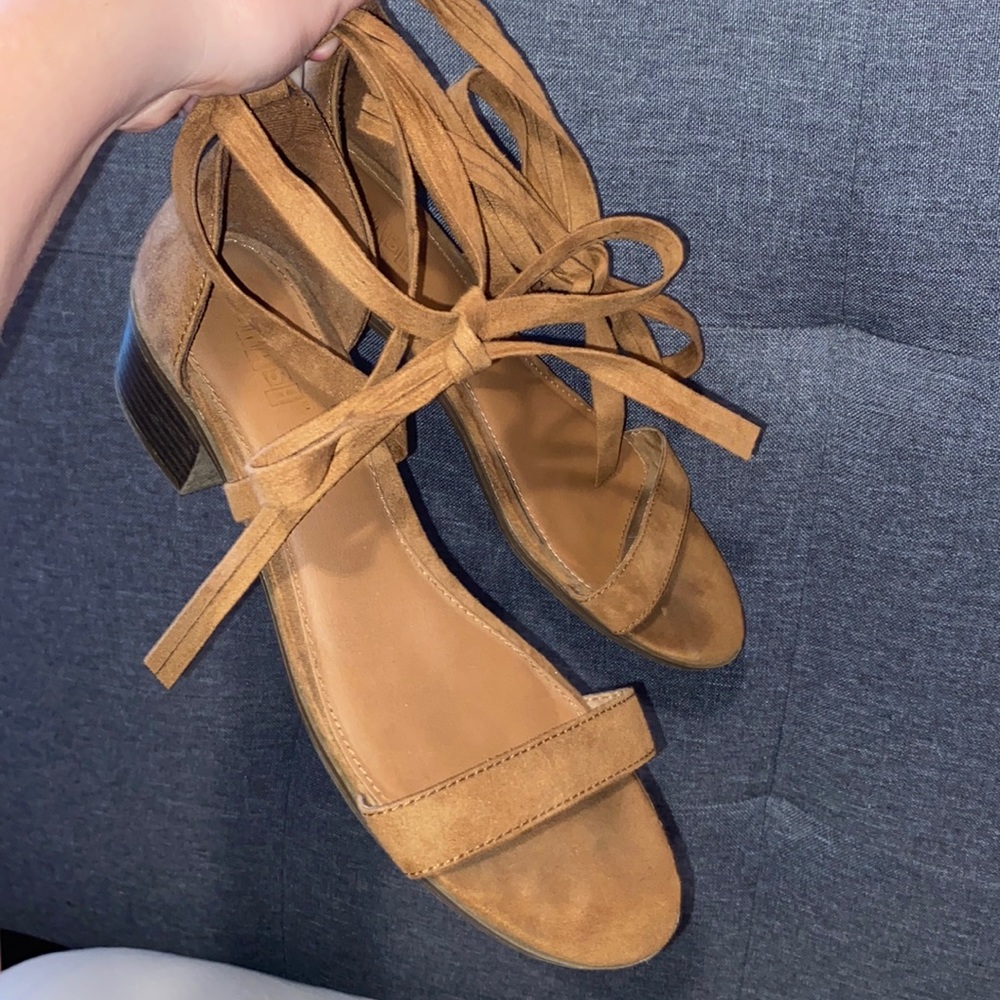 9.5 brown lace up heeled sandals